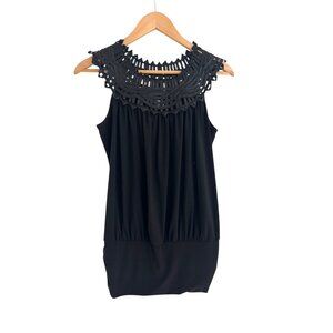 Black‎ Satin Weave Neckline Blouson Sleeveless Top Shirt Tank Blouse Size Medium